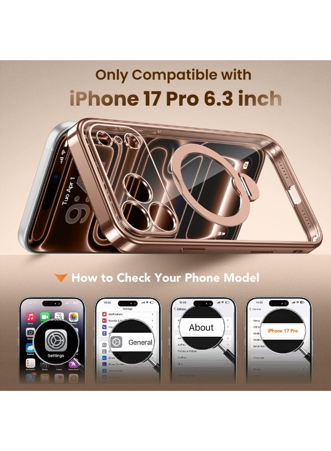 GolbinBox for iPhone 17 Pro Case with 360° Spin Magnetic Stand,[Compatible with Magsafe] [Military Protection][Built-in Ring Holder] Camera Control Phone Case for 17 Pro,Rose Gold/Clear - Image 2